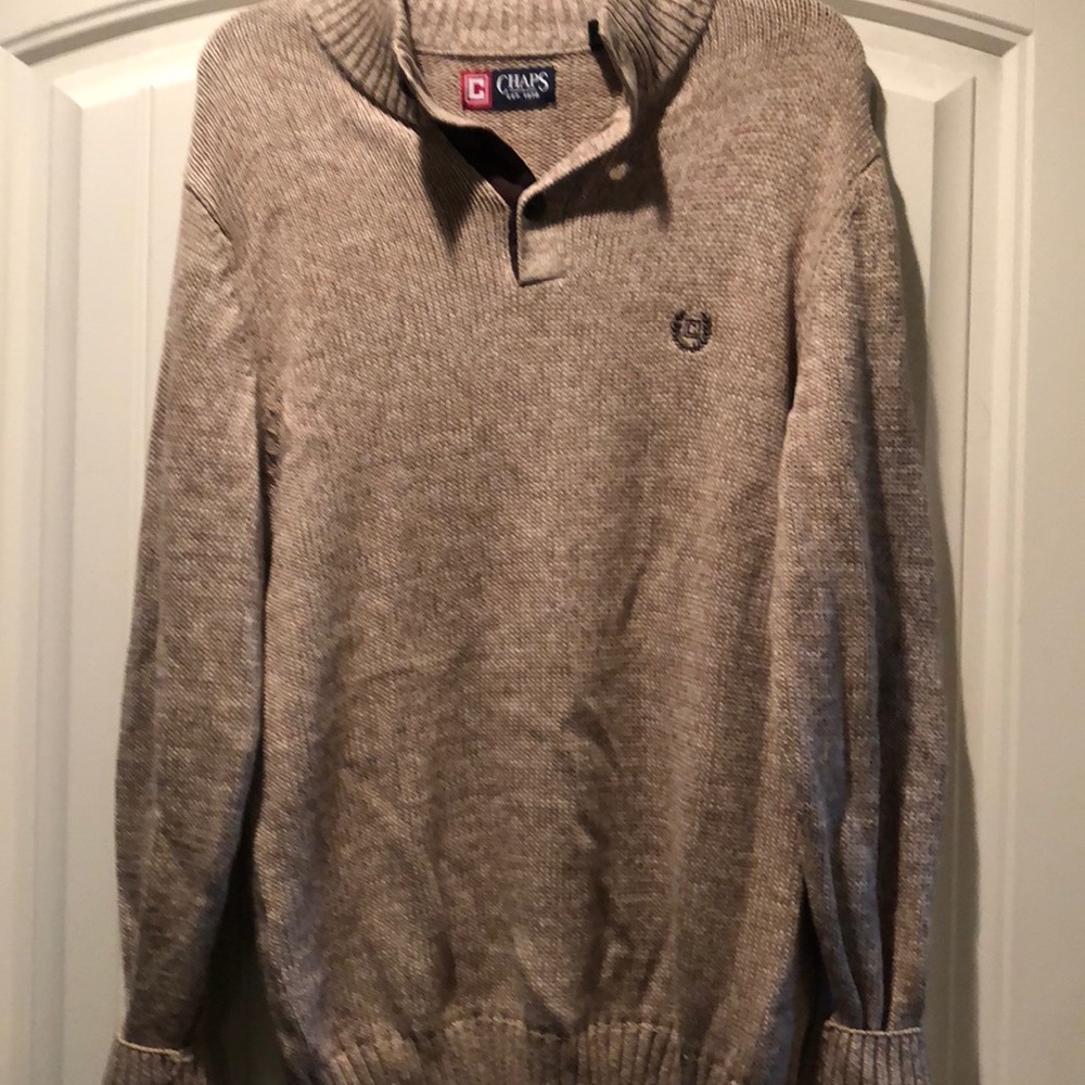 Men’s Chaps Tan Sweater/ Brown Patches On Elbows